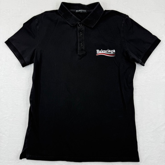 Balenciaga Logo Polo Shirt‎ Black Mens Size L Made in Italy Cotton READ